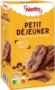 NETTO BISCUIT POUR LE DEJEUNER PEPITE DE CHOCOLAT ET CACAO 400G