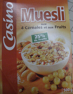 MUESLI FLOCONNEUX 4 CEREALES & FRUITS 500G CASINO