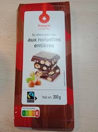 LE CHOCOLAT NOIRE AUX NOISETTES ENTIERES FRANPIRIX 200 G