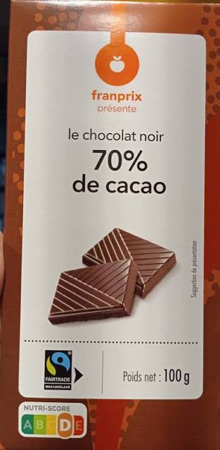 LE CHOCOLAT NOIR 70% DE CACAO FRANPRIX 100G