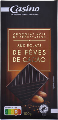 CHOCOLAT NOIR DE DEGUSTATION AUX ECLATS DE FEVES DE CACAO CASINO 100G