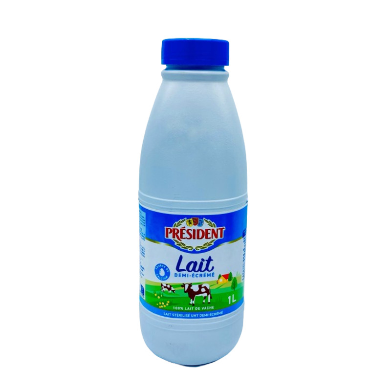 LAIT BOUTEILLE DEMI ÉCRÉMÉ PRÉSIDENT 1L